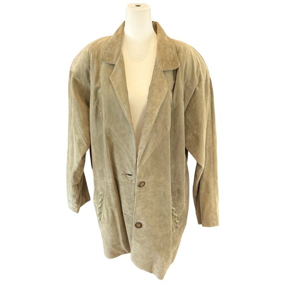P.F.L. Canada Genuine Vintage Suede Leather Oversized Western Blazer Coat - Picture 4 of 9